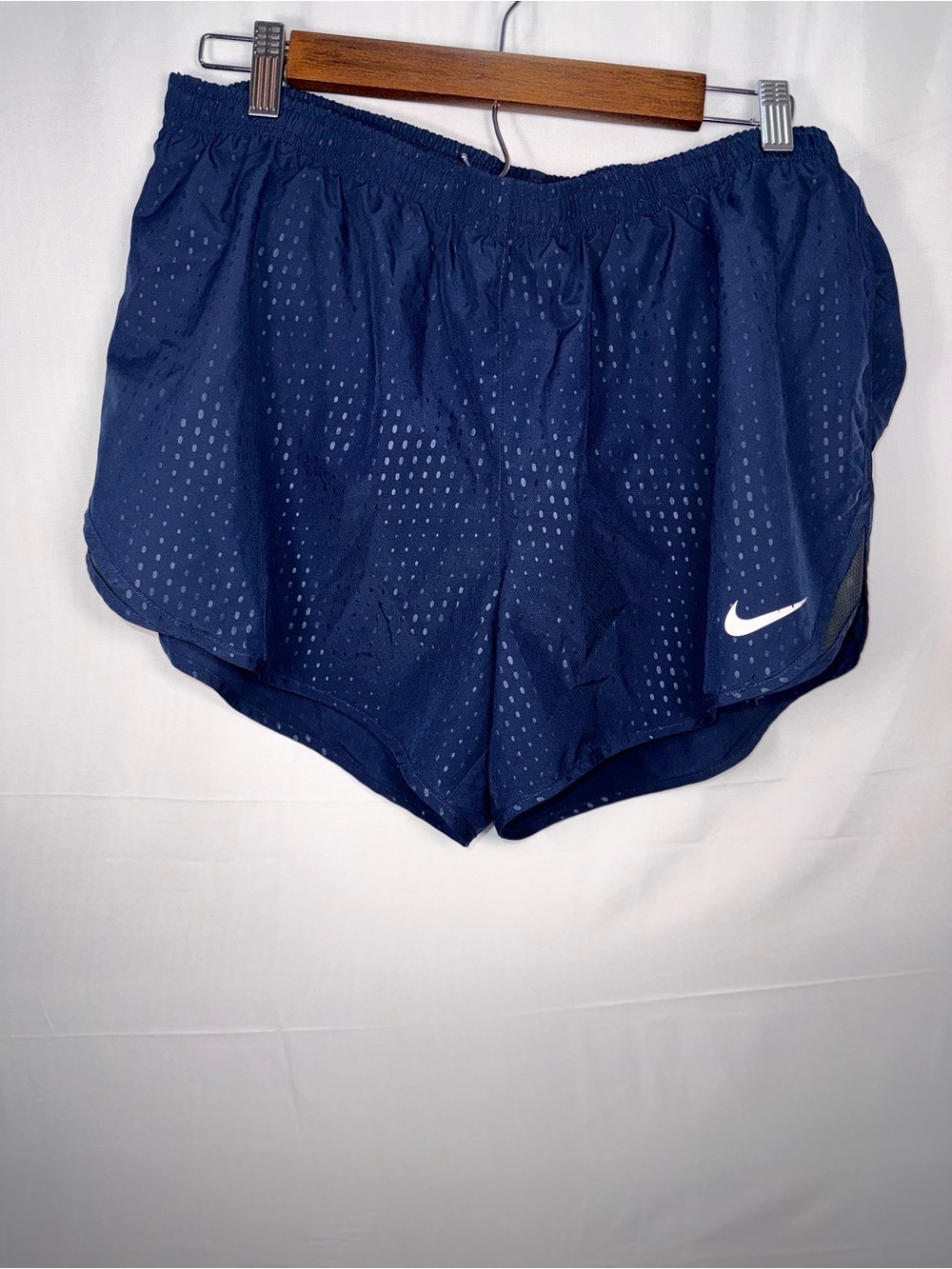 Nike Dri Fit Women’s Navy Athletic Running Shorts with White Swoosh Logo Size XL